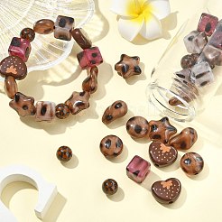 35個 7スタイル ヒョウ柄 不透明アクリルビーズ  混合図形  11.5~21.5x11~21.5x8~13.5mm  穴：2~3.6mm  5個/スタイル&nbsp;FIND-CJ0004-40