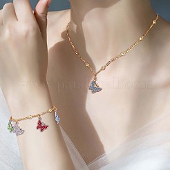 30個の合金ペンダント  キュービックジルコニア付き  ゴールドカラー  蝶  ミックスカラー  12x15mm  穴：2mm&nbsp;JX248A