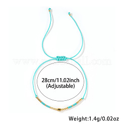 女性用ガラスシードビーズ編みブレスレット  調整可能コードブレスレット  シアン  11.02インチ（28cm）&nbsp;AW0420-6