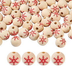 天然木製ビーズ  スノーフレーク模様でラウンド  バリーウッド  5/8インチ（16mm）  穴：4mm&nbsp;WOOD-TAC0010-02A
