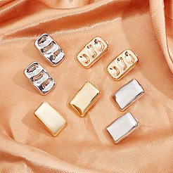 本物の14Kゴールドメッキ4ペア4スタイル合金スタッドピアス（女性用）  長方形  本物の金メッキと本物のプラチナメッキ  28.5~31x18.5~19mm  1ペア/スタイル&nbsp;EJEW-AN0004-24