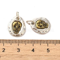 真鍮チャーム  丸カン付き  アンティークブロンズ＆シルバー  スカル  14x12x2mm  穴：4mm&nbsp;KK-K357-06K-AS