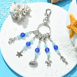 合金の魚/ヒトデ/シェル/ウミガメ/海時間ペンダント装飾  アクリル/ガラスビーズと合金カニカン付き  アンティークシルバー  12.4cm&nbsp;KEYC-JKC00592