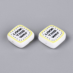 印刷された不透明樹脂ビーズ  単語の正方形  こちらを見て  16x16x6mm  穴：1.4mm&nbsp;RESI-N043-10C