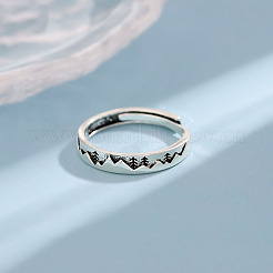 女性用調節可能な真鍮製カフオープンリング  木の山/クリスマスツリー  アンティークシルバー  内径：15~20mm&nbsp;WG0F3D9-01