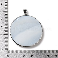 アワビの殻/パウア殻のペンダント  真鍮パーツ  フラットラウンド  プラチナ  45.5x41.4x5.2mm  穴：4x5mm&nbsp;SSHEL-P014-15A