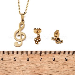 音符 201 ステンレススチールペンダントネックレス＆スタッドピアスセット（女性用）  ゴールドカラー  448mm&nbsp;SJEW-Q025-03G