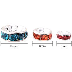 真鍮グレードラインストーンrondelleスペーサビーズ  ニッケルフリー  銀  8x3.8mm  穴：1.5mm&nbsp;KK-PH0010-24S-NF