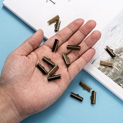 アイアン製カシメリボン止めエンドパーツ  アンティークブロンズ  ニッケルフリー  8x20mm  穴：2mm&nbsp;IFIN-S008-AB-NF