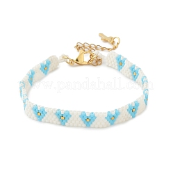 女性用ガラスシードビーズブレスレット  ハート  ディープスカイブルー  6-5/8インチ（16.8cm）&nbsp;BJEW-MZ00214-02