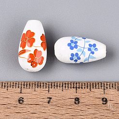 印刷された手作りの磁器のビーズ  花模様の涙  ミックスカラー  18~19x9.5~10.5mm  穴：2.5~3mm&nbsp;PORC-N014-06A