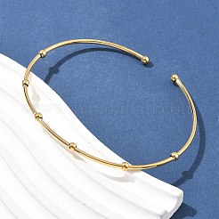 女性用304ステンレススチールアームカフバングル  イオンプレーティング（ip）  丸いビーズで  14KGP本金メッキ  内径：2-1/2x3-1/8インチ（6.25x7.85cm）&nbsp;AJEW-P127-03G