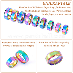 18個 9スタイル ステンレススチール ワイドバンド 指輪 女性用 男性用  プレーンバンドリング  虹色  8mm  内径：USサイズ 4 1/4~13 1/4(15~22.4mm)  2個/スタイル&nbsp;RJEW-UN0002-53M