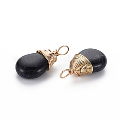 合成ブルーゴールドストーン青金砂石ペンダント  ゴールデン真鍮パーツ  ティアドロップ  24~26x13x8mm  穴：4~5x2~3mm&nbsp;G-S359-294F