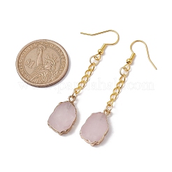ナゲット天然ローズクォーツダングルイヤリング  ゴールデンアイアンチェーンタッセルイヤリング  63x12mm&nbsp;EJEW-JE05683-02