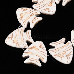 合成ターコイズビーズ連売り  染め  魚  フローラルホワイト  23x26x5.5mm  穴：1.2mm  約19~20個/連  15.83~16.65''（40.2~42.3センチメートル）&nbsp;UNKW-T001-15