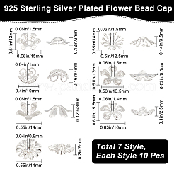 70 個 7 スタイル真鍮ビーズキャップ  花  925銀メッキ  10~15.5x12.5~16x0.5~4mm  穴：0.9~1.5mm  10個/スタイル&nbsp;KK-BBC0003-55