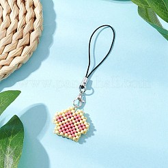 足跡のガラスシードビーズビーズチャーム携帯ストラップ  ナイロンコードループモバイルアクセサリー装飾  ミディアム蘭  85mm&nbsp;HJEW-MZ00186-01