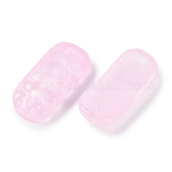 スプレー塗装された透明ガラスコネクタチャーム  カーブ長方形のリンク  ピンク  25x12x6.5mm  穴：1.4mm&nbsp;GLAA-H035-06J