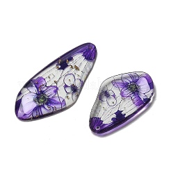 透明エポキシ樹脂製蝶の羽ペンダント4個  金箔＆グリッターパウダー入り  パープル  29.5~40x15~17x2~2.5mm  穴：1.1mm&nbsp;RESI-C057-07C