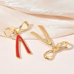 リボンモチーフの真鍮製スタッドピアス（女性用）  エナメル  ラックめっき  長持ちメッキ  鉛フリー＆カドミウムフリー  18KGP本金メッキ  47.5x36mm&nbsp;EJEW-A167-21G