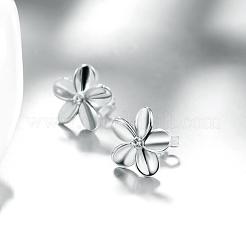 女性のためのエレガントなスズ合金ラインストーンの花のスタッドのピアス  プラチナ  11.5x11.5mm&nbsp;EJEW-BB02405-B