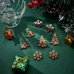 8個 4スタイルの木製とアクリルパーツ  クリスマスツリー/雪の結晶のチャーム  ミックスカラー  28~38x24.5~29.5x3mm  穴：2mm  2個/スタイル&nbsp;WOOD-AR0001-48