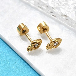 イオンプレーティング（IP）304ステンレススチールニンジンスタッドピアス  ラインストーン付き  14KGP本金メッキ  クリスタル  6x4mm&nbsp;EJEW-A118-20G-02