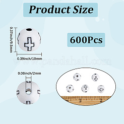 600個の不透明なアクリルビーズ  クロスの丸  ホワイト  10x9.5mm  穴：2mm&nbsp;SACR-PA0001-36