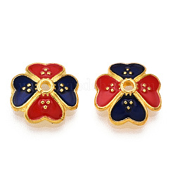 4-花びら合金エナメルビーズキャップ  花  カラフル  11mm  穴：1.5mm&nbsp;X1-ENAM-TAC0023-10