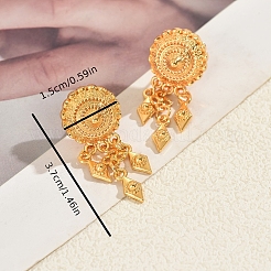 ヴィンテージ合金ダングルスタッドピアス  四角形とフラットラウンド  ゴールドカラー  37x15mm&nbsp;VB0992