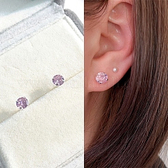 キュービックジルコニア ダイヤモンド スタッドピアス  女性用スターリングシルバージュエリー925個  ピンク  14.5x5mm  ピン：0.8mm&nbsp;STER-M105-01B-S