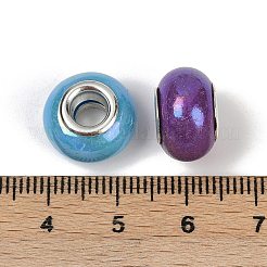 不透明樹脂ヨーロッパビーズ  大穴ビーズ  銀色メッキの真鍮芯のロンデル  ミックスカラー  13.5x8.5mm  穴：4.5mm&nbsp;RESI-C059-01B