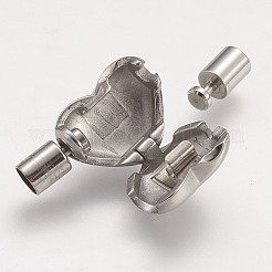 変色しにくい304ステンレススチールのヨーロッパ式留め具とコードエンド  ハート  ステンレス鋼色  22.5x10x6.5mm  穴：3mm&nbsp;STAS-F083-C-09P