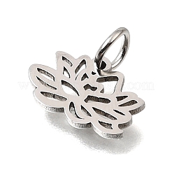 304ステンレススチールチャーム  12ヶ月の誕生花チャーム  ステンレス鋼色  7月の蓮  8x12x1mm  穴：3.5mm&nbsp;SA-CBA4CE0-01P-F