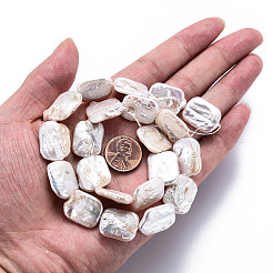 天然ケシパールビーズ連売り  養殖淡水パール  長方形  貝殻色  18~22x14~16x3~7mm  穴：0.6mm  約21~22個/連  14.96インチ（38cm）&nbsp;PEAR-S020-K04