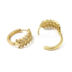 真鍮パヴェクリアキュービックジルコニアフギーフープピアス（女性用）  18KGP本金メッキ  葉  18x7.5mm&nbsp;EJEW-C097-12G-07