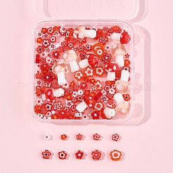 156個 11スタイルの手作りミルフィオリガラスビーズ連売り  花キノコ  レッド  3.7~14x2.5~11mm  穴：0.8~1.5mm&nbsp;LAMP-FS0001-29