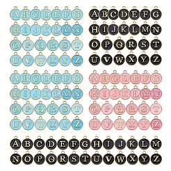 金メッキ合金エナメルチャーム  エポチャーム  アルファベット付きのフラットラウンド  a～zの文字  ミックスカラー  14x12x2mm  穴：1.5mm  26個/セット  5セット /箱&nbsp;ENAM-SZ0001-05G