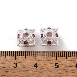 真鍮製マイクロパヴェキュービックジルコニアビーズ  長持ちメッキ  正方形  銀  9x9x8mm  穴：2.5mm&nbsp;KK-C071-01P