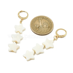 天然貝殻タッセルダングルイヤリング  女性用304ステンレススチールフレンチフックピアス  スター  56x13.5mm&nbsp;EJEW-TA00281-02