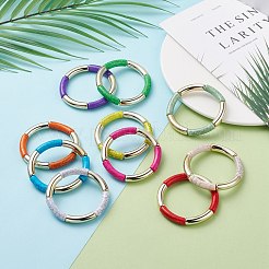 10 個 10 色イミテーション宝石アクリルカーブチューブ分厚いストレッチブレスレットセット女性  ミックスカラー  内径：2-1/8インチ（5.3cm）  1pc /カラー&nbsp;BJEW-JB08141