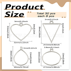 32個4スタイルアロイオープンバックベゼルペンダント  混合図形  プラチナ  32~39x20~31x2.5~3.5mm  穴：2.8~3mm  8個/スタイル&nbsp;FIND-LP0003-92P