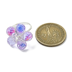 4色のガラスフラワー指輪4個  女性用真鍮ワイヤーラップリング  銀  内径：18mm  1pc /カラー&nbsp;RJEW-JR00825-01