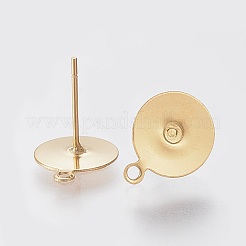 イオンプレーティング（IP）304ステンレススチールスタッドピアス金具  カン付き  フラットラウンド  ゴールドカラー  12.5x10x0.5mm  穴：1.5mm  ピン：0.7mm&nbsp;STAS-K184-04-02G