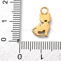304ステンレススチールラインストーンペンダント  イオンプレーティング（ip）  14KGP本金メッキ  猫  ミックスカラー  15x8x2mm  穴：2.5mm&nbsp;STAS-I331-09G