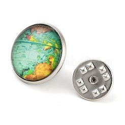 丸いガラスのブローチ  プラチナメッキ亜鉛合金ピン  バックパック用  マップ  18x5.5mm&nbsp;LS-JEWB-A022-02I