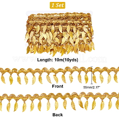 ビーズスパンコールポリエステルタッセルリボン  服飾材料  ゴールド  2-1/8インチ（55mm）  約10.00ヤード（9.14m）/セット&nbsp;SRIB-GA0001-02B