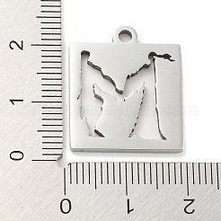 変色しない304ステンレススチールペンダント  スクエアチャーム  ステンレス鋼色  22x18.7x2mm  穴：2mm&nbsp;STAS-H184-11P