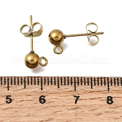 304ステンレススチールスタッドピアス金具  イオンプレーティング（ip）  ラウンド  カン付き  18KGP本金メッキ  17x5mm  穴：1.6mm  ピン：0.7~0.8mm&nbsp;STAS-L315-066A-G